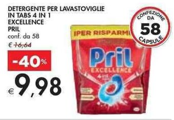 Bennet DETERGENTE PER LAVASTOVIGLIE IN TABS 4 IN 1 EXCELLENCE PRIL conf. da 58 offerta