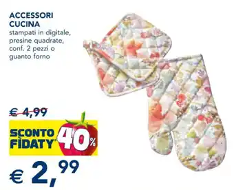 Esselunga ACCESSORI CUCINA stampati in digitale, presine quadrate, conf. 2 pezzi o guanto forno offerta