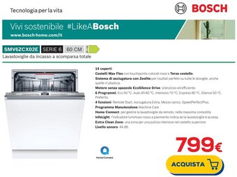 Euronics BOSCH Lavastoviglie da incasso a scomparsa totale SMV6ZCX02E offerta