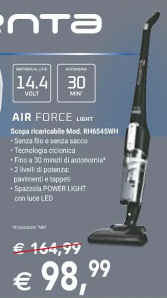 Esselunga AIR FORCE LIGHT Scopa ricaricabile Mod. RH6545WH offerta