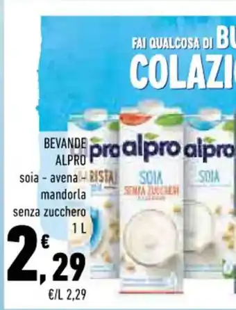 Conad BEVANDE ALPRO soia - avena - mandorla senza zucchero 1 L offerta
