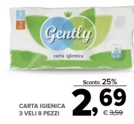Todis Gently carta igienica 3 veli 8 pezzi offerta