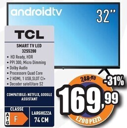 Unieuro Tcl serie s52 hd ready 32 32s5200 android tv offerta