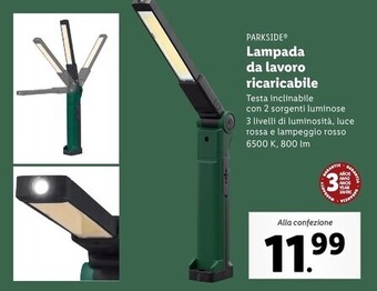 Lidl Parkside lampada da lavoro ricaricabile offerta