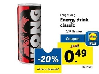 Lidl Kong strong energy drink classic offerta