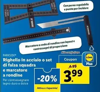 Lidl Parkside righello in acciaio set di falsa squadra e marcatore a rondine offerta