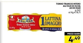 Pam Asdomar tonno trancio intero all'olio di oliva offerta