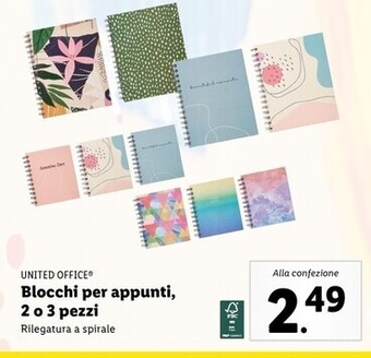 Lidl United office blocchi per appunti, 2 o 3 pezzi offerta