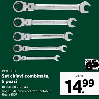 Lidl Parkside set chiavi combinate, 5 pezzi offerta