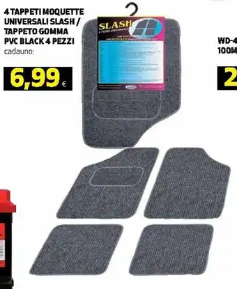 Ipercoop 4 Tappeti Moquette Universali Slash / Tappetto Gomma PVC Black 4 Pezzi offerta