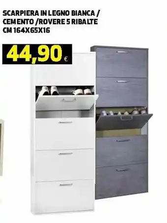 Scarpiera in Legno Bianca/ Cemento/ Rovere 5 Ribalte 164x65x16cm
