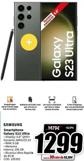 MediaWorld Samsung galaxy s23 ultra 8+256gb offerta