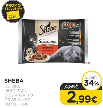 Arcaplanet Sheba cuisine busta gatto multipack pz.4 x gr.85 tutti i tipi offerta