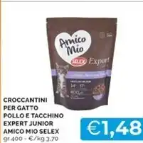 Mercatò Selex croccantini per gatto pollo e tacchino expert junior amico mio offerta