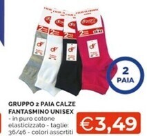 Mercatò Gruppo 2 paia calze fantasmino unisex offerta