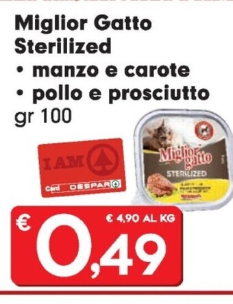 Despar Miglior gatto sterilized manzo e carote, pollo e prosciutto offerta
