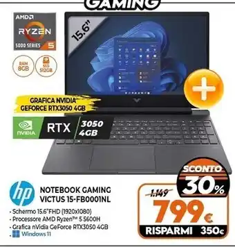 Expert Hp notebook gaming victus 15-fb0001nl offerta