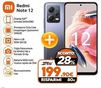 Expert Xiaomi redmi note 12 16,9 cm (6.67) doppia sim android 12 4g usb tipo-c 4 gb 128 gb 5000 mah grigio offerta