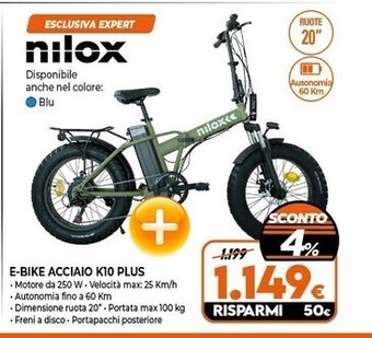 Expert Nilox e-bike acciaio k10 plus offerta