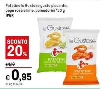 Iper La Grande Patatine le Gustose gusto piccante, pepe rosa e lime, pomodorini 150 g IPER offerta