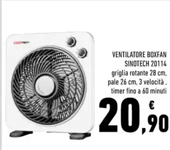 Conad VENTILATORE BOXFAN SINOTECH 20114 griglia rotante 28 cm, pale 26 cm, 3 velocità, timer fino a 60 minuti offerta