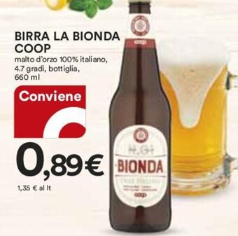 Coop BIRRA LA BIONDA COOP malto d'orzo 100% italiano, 4.7 gradi, bottiglia, 660 ml offerta