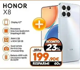 Expert Honor x8 17 cm (6.7) doppia sim android 11 4g usb tipo-c 6 gb 128 gb 4000 mah argento offerta