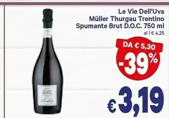 A&O Le vie dell'uva Muller Thurgau Trentino Spumante Brut Doc 750 Ml offerta