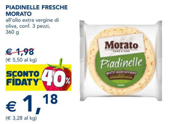 Esselunga PIADINELLE FRESCHE MORATO all'olio extra vergine di oliva, conf. 3 pezzi, 360 g offerta