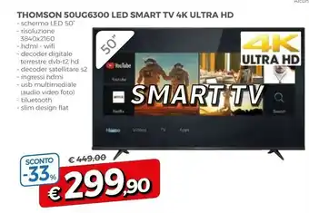 A&O Thomson 50UG6300 TV 127 Cm (50") 4K Ultra HD Smart TV Wi-Fi Nero offerta