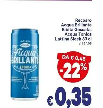 A&O Recoaro Acqua Brillante Bibita Gassata, Acqua Tonicaa Lattina Sleek offerta