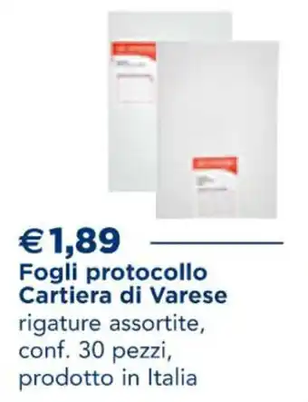 Fogli protocollo Cartiera di Varese conf. 30 pezz