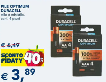 Esselunga PILE OPTIMUM DURACELL stilo o ministilo, conf. 4 pezzi offerta