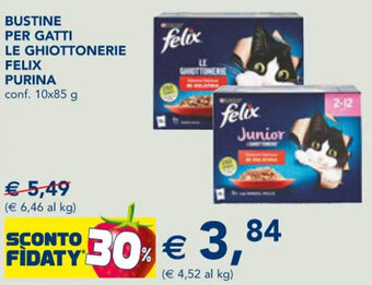 Esselunga BUSTINE PER GATTI LE GHIOTTONERIE FELIX PURINA conf. 10x85 g offerta