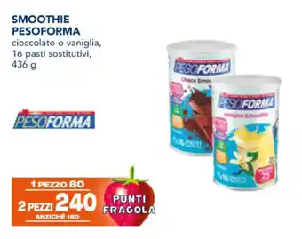 Esselunga SMOOTHIE PESOFORMA cioccolato o vaniglia, 16 pasti sostitutivi, 436 g offerta