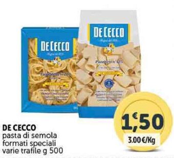 Deco Supermercati DE CECCO pasta di semola formati speciali varie trafile g 500 offerta