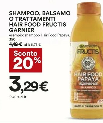 Coop Garnier Fructis FRU HAIR FOOD SHP B350 FNL PAPAYA Unisex Non Professionale Shampoo 350 Ml offerta
