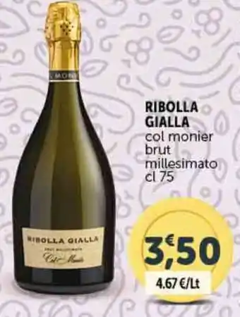 Deco Supermercati RIBOLLA GIALLA col monier brut millesimato cl 75 offerta