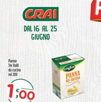 Crai Panna Tre Valli da cucina ml 200 offerta