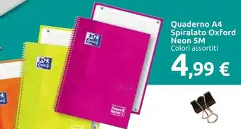Carrefour Market Neon Quaderno A4 Spiralato Oxford 5m offerta