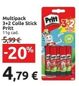Carrefour Market Pritt Multipack 3 + 2 Colle Stick offerta