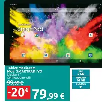 Carrefour Mediacom SmartPad Iyo 10 16 GB 25,6 Cm (10.1") ARM 2 GB Wi-Fi 4 (802.11n) Android 11 Nero offerta