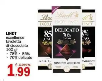 Crai LINDT excellence tavoletta di cioccolato 100 gr offerta