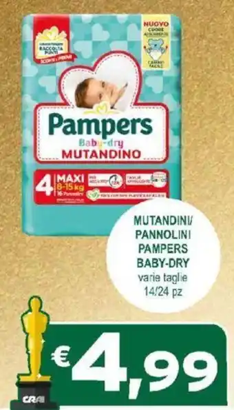 Crai MUTANDINI PANNOLINI PAMPERS BABY-DRY varie taglie 14/24 pz offerta