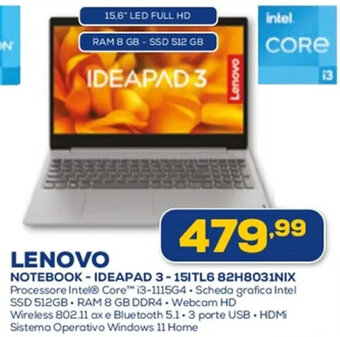 Euronics LENOVO NOTEBOOK - IDEAPAD 3-15ITL6 82H8031NIX offerta