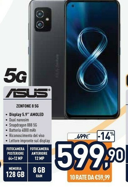 Asus Zenfone 8 5G 128 GB offerta di Unieuro