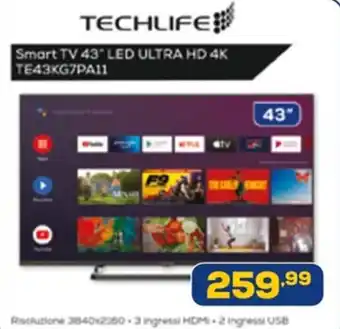 Euronics TECHLIFE Smart TV 43" LED ULTRA HD 4K TE43KG7PA11 offerta