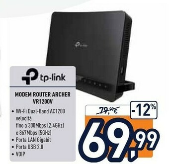 Unieuro TP-LINK VR1200v Router Cablato Nero offerta