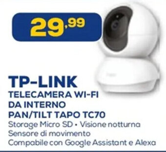 Euronics TP-LINK TELECAMERA WI-FI DA INTERNO PAN/TILT TAPO TC70 offerta