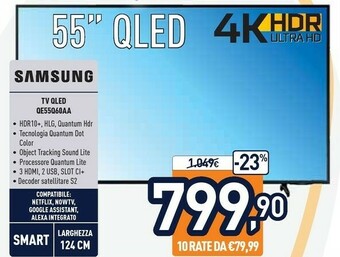Unieuro Samsung Series 6 QE55Q60AAU 139,7 Cm (55") 4K Ultra HD Smart TV Wi-Fi Nero offerta
